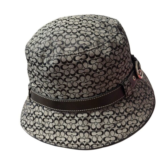 Coach Vtg Black & Grey Signature Y2K  Bucket Hat, Medium / Large, Preppy Casual - Picture 3 of 7